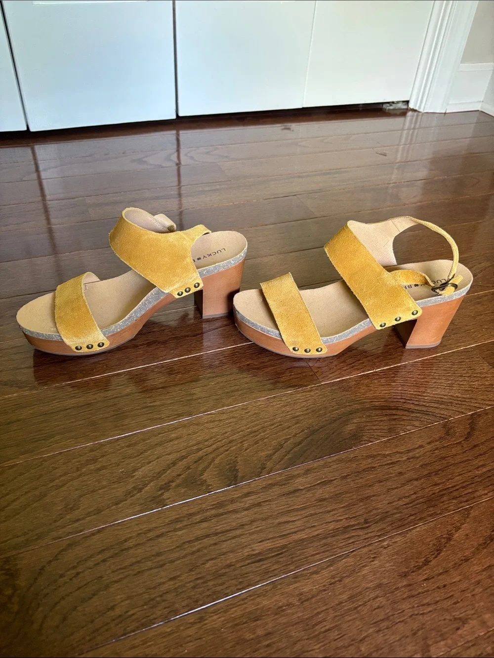 Lucky Brand Yellow Suede Block Heel Sandals - Women 9